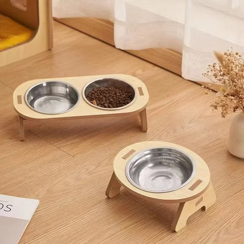 Elevated Wooden Bowl with Stand for Cats' Water Bowl and Small Dogs, Feeding Bowl for Medium and Small Pet Rabbits