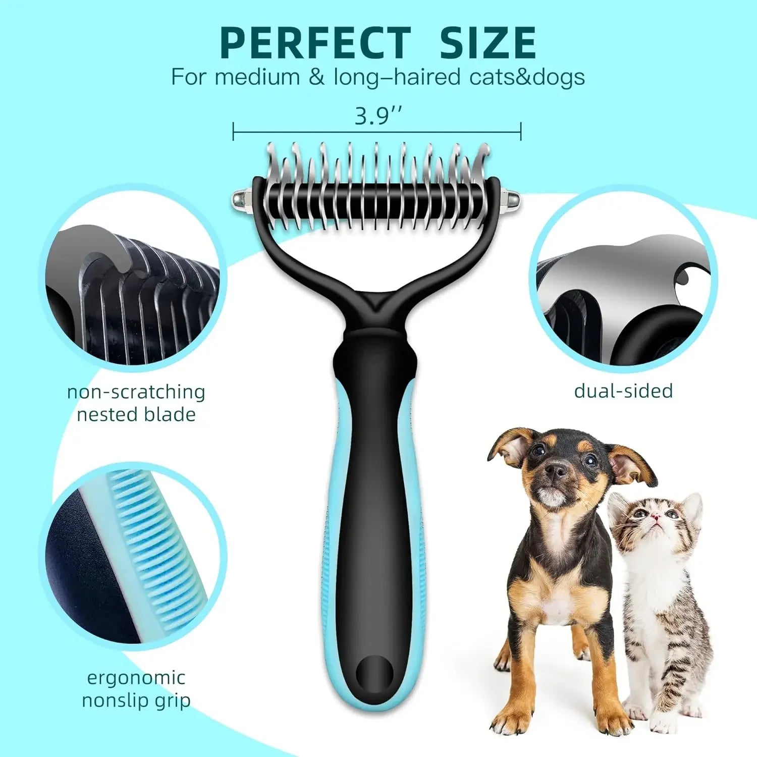 Ultimate Cat & Dog Hair Removal Comb - Double Sided Stainless Steel Grooming Brush for Effortless Tangle Removal