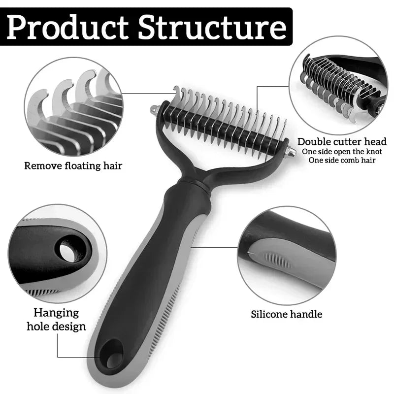 Ultimate Cat & Dog Hair Removal Comb - Double Sided Stainless Steel Grooming Brush for Effortless Tangle Removal