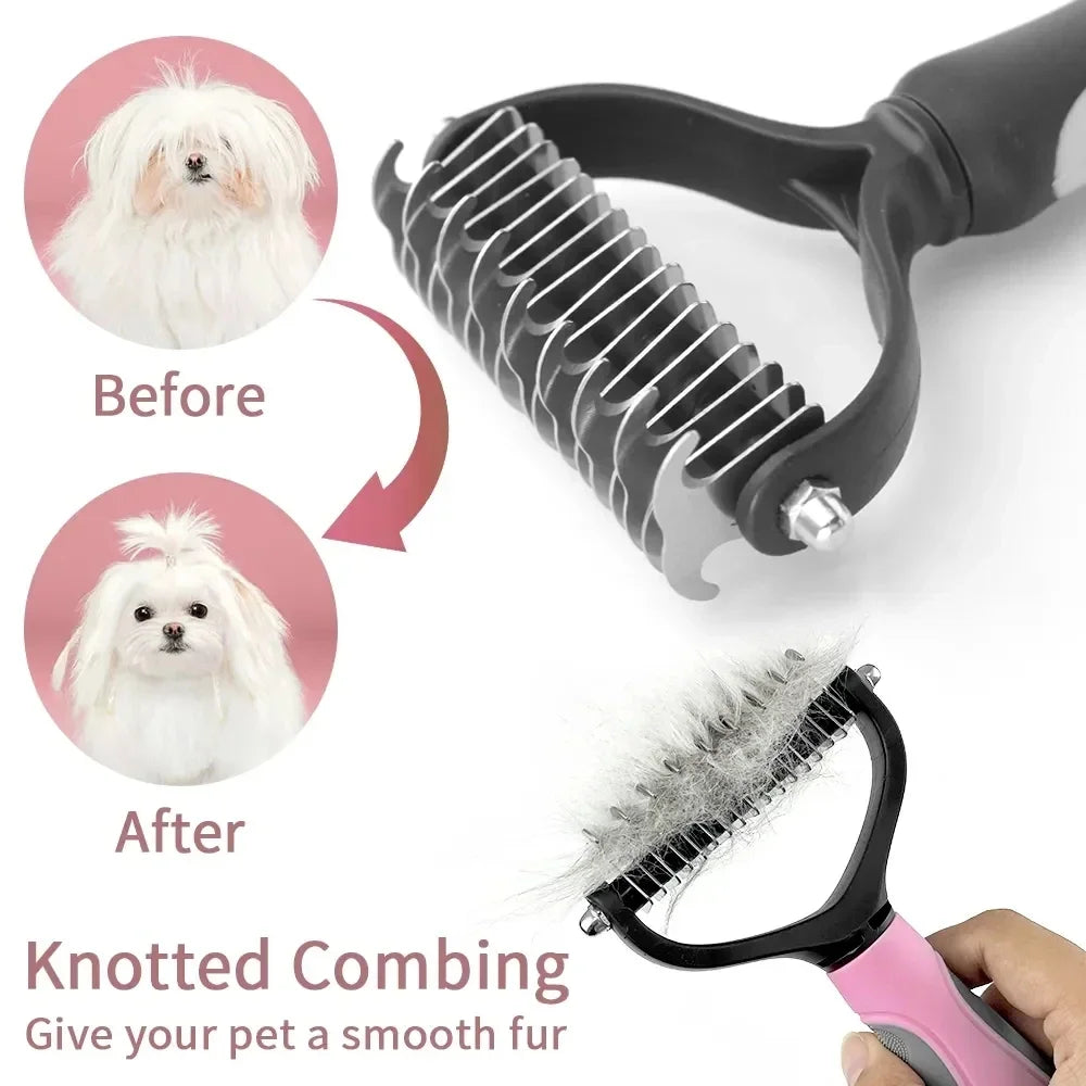 Ultimate Cat & Dog Hair Removal Comb - Double Sided Stainless Steel Grooming Brush for Effortless Tangle Removal