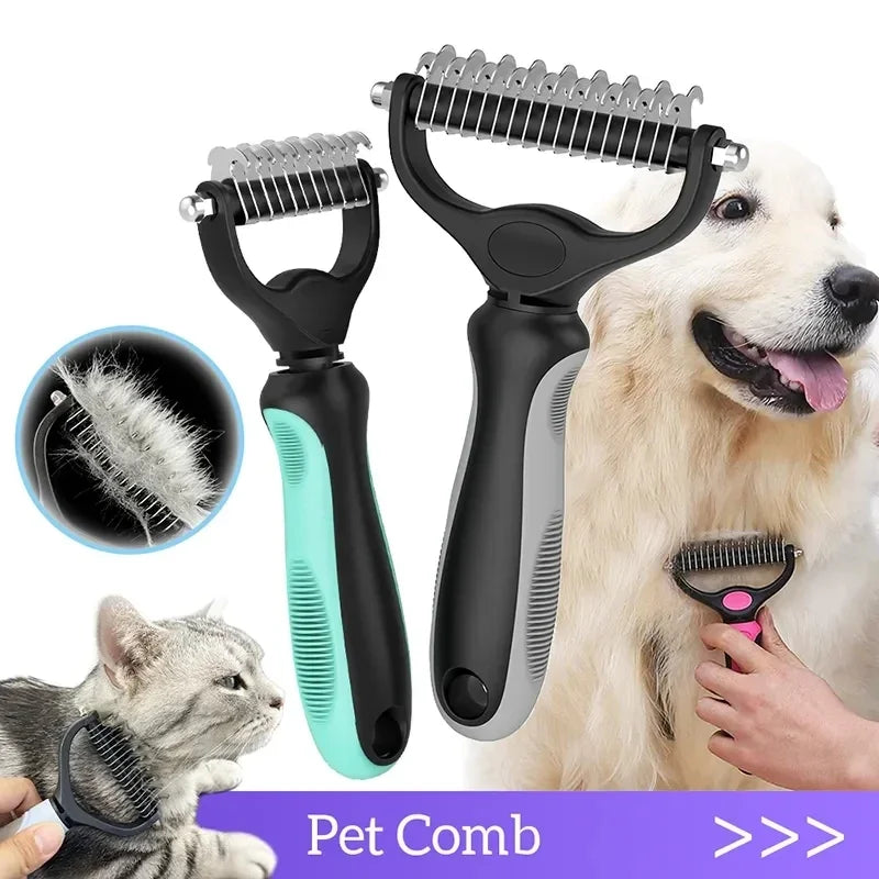 Ultimate Cat & Dog Hair Removal Comb - Double Sided Stainless Steel Grooming Brush for Effortless Tangle Removal