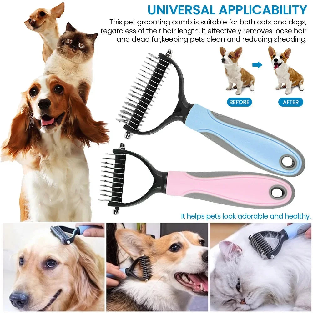 Ultimate Cat & Dog Hair Removal Comb - Double Sided Stainless Steel Grooming Brush for Effortless Tangle Removal