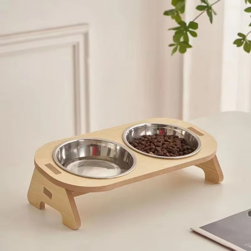 Elevated Wooden Bowl with Stand for Cats' Water Bowl and Small Dogs, Feeding Bowl for Medium and Small Pet Rabbits