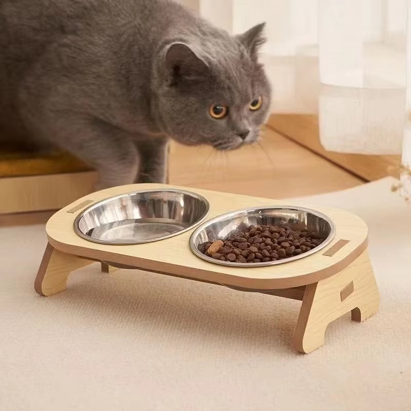 Elevated Wooden Bowl with Stand for Cats' Water Bowl and Small Dogs, Feeding Bowl for Medium and Small Pet Rabbits